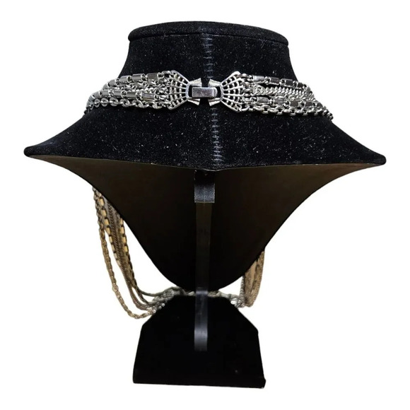 Trifari Multi Strand Necklace Draped Chain Folding Clasp Silver Tone 24” - Picture 2 of 7